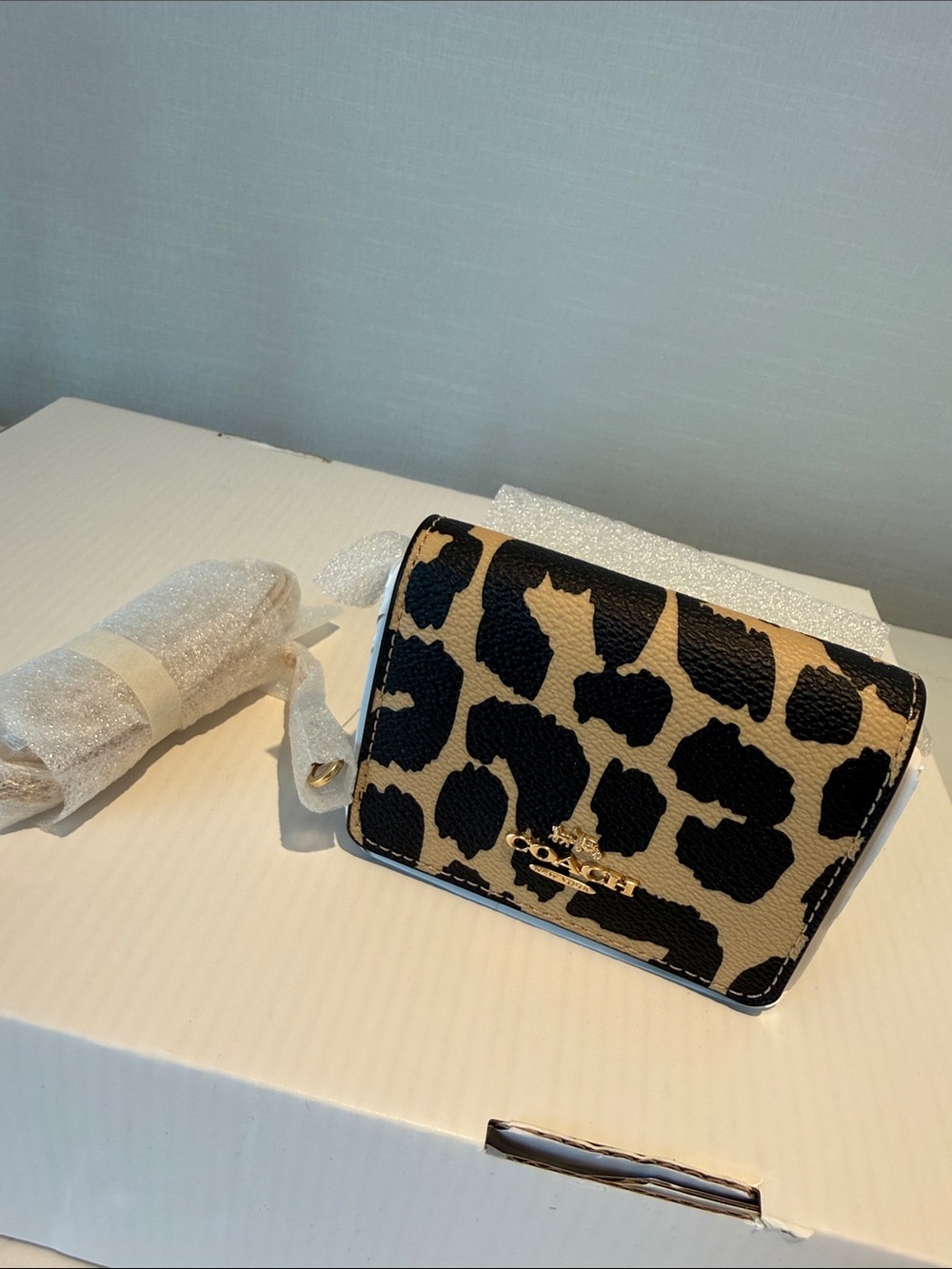 Coach Leopard-Print Crossbody Wallet in Beige and Black